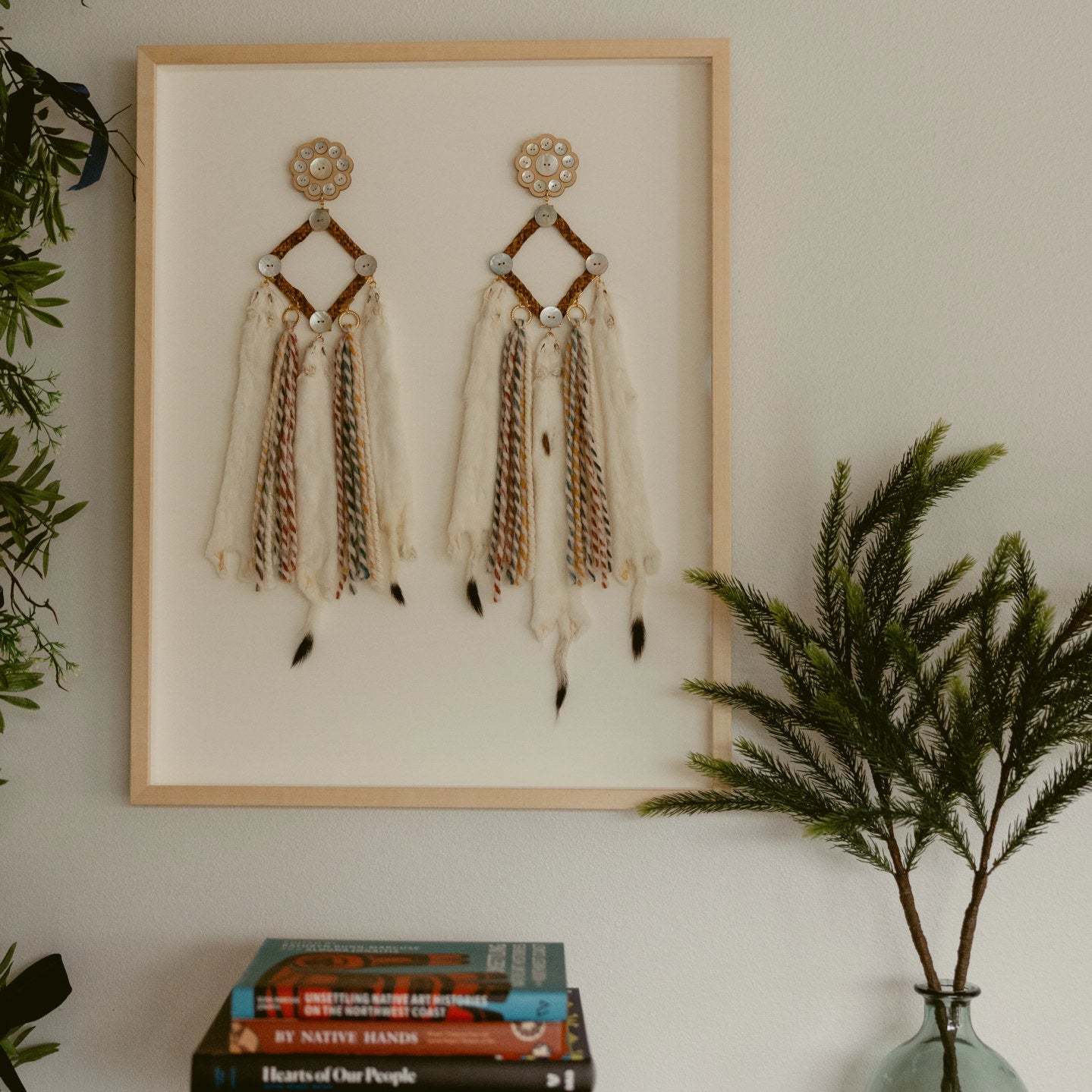 framed art rooted futures ermine earring cedar abalaone wool