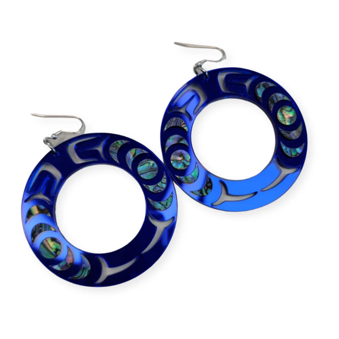 The "Nala Hoop" earring from Copper Canoe Woman in cobalt mirror acrylic.