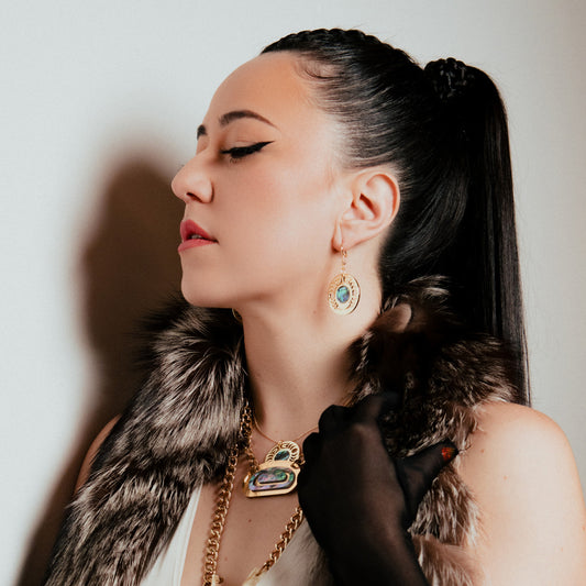 new moon earring gold metal abalone hook