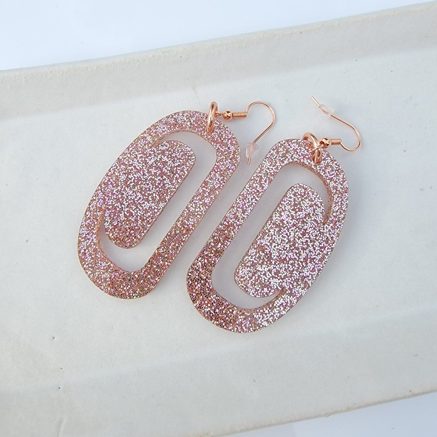 ovoid earring small champagne glitter acrylic crescent cutout