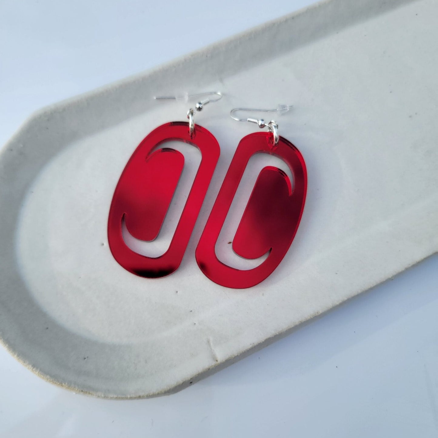 ovoid earring small red mirror acrylic crescent