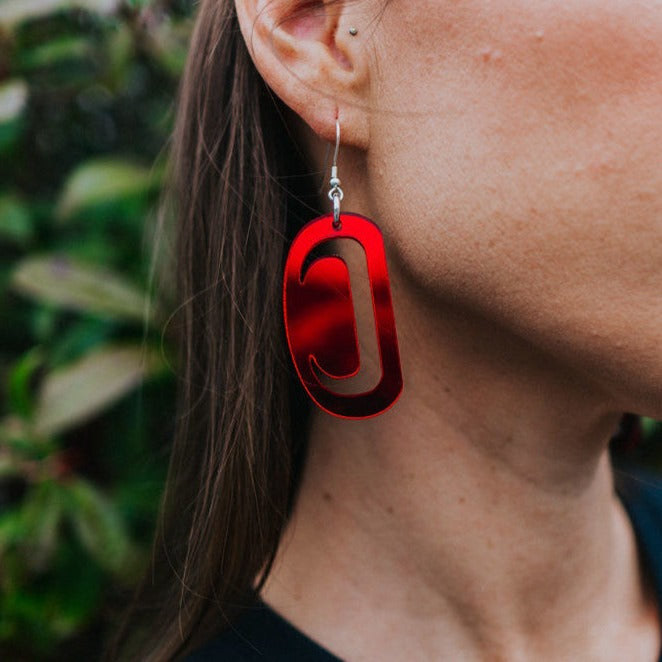 ovoid earring small red mirror acrylic crescent