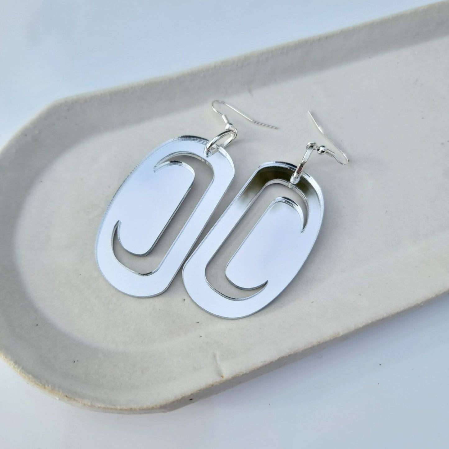 ovoid earring small silver mirror acrylic crescent cutout