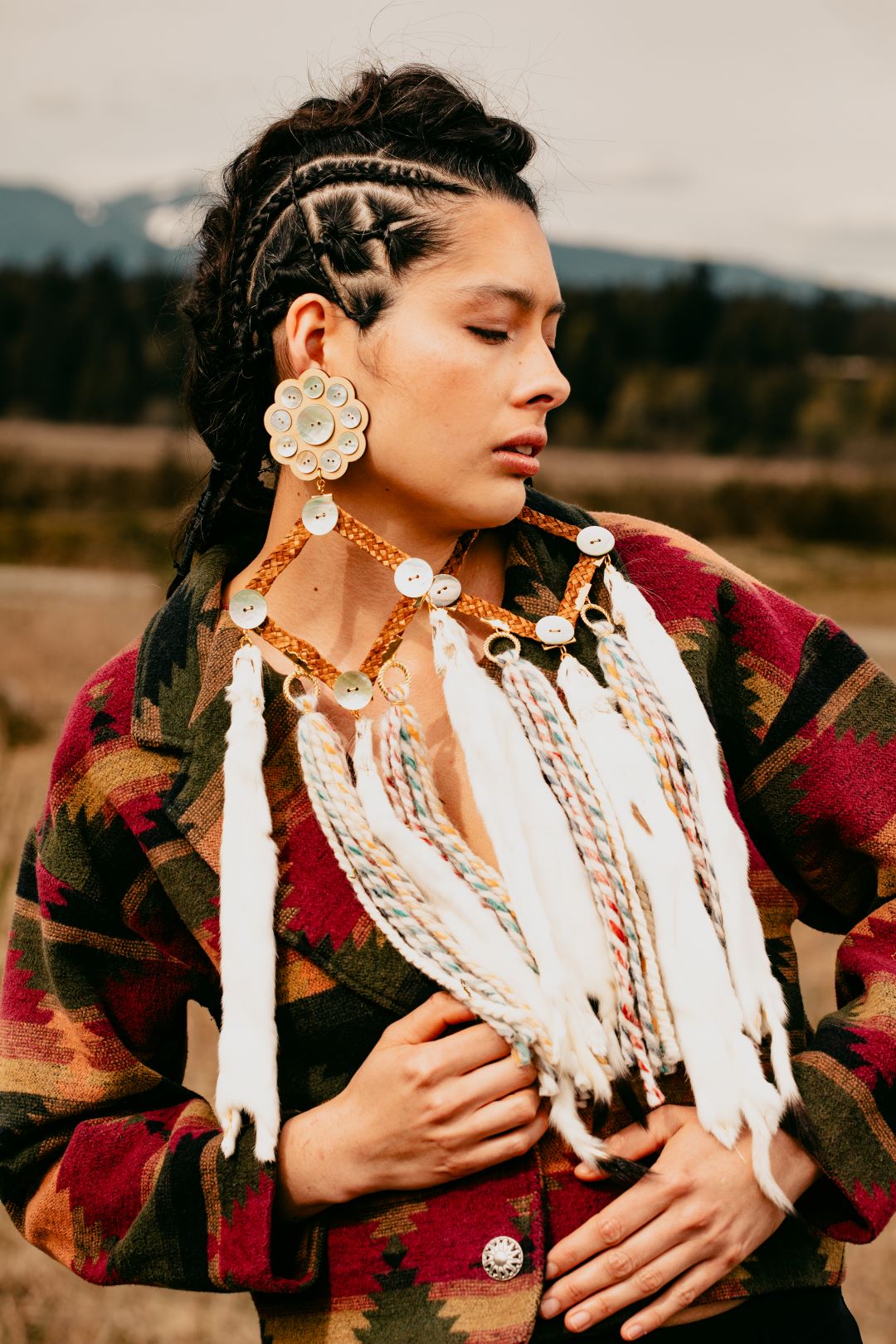 rooted futures ermine earring cedar abalaone wool