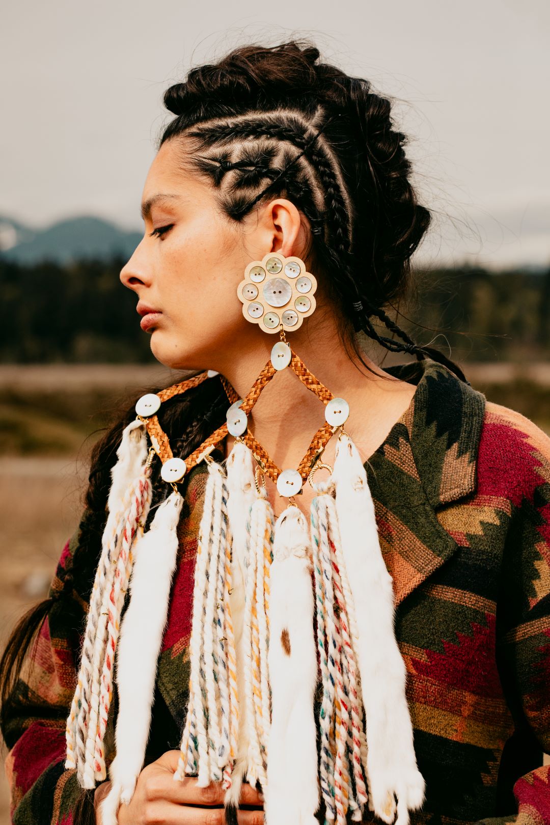 rooted futures ermine earring cedar abalaone wool