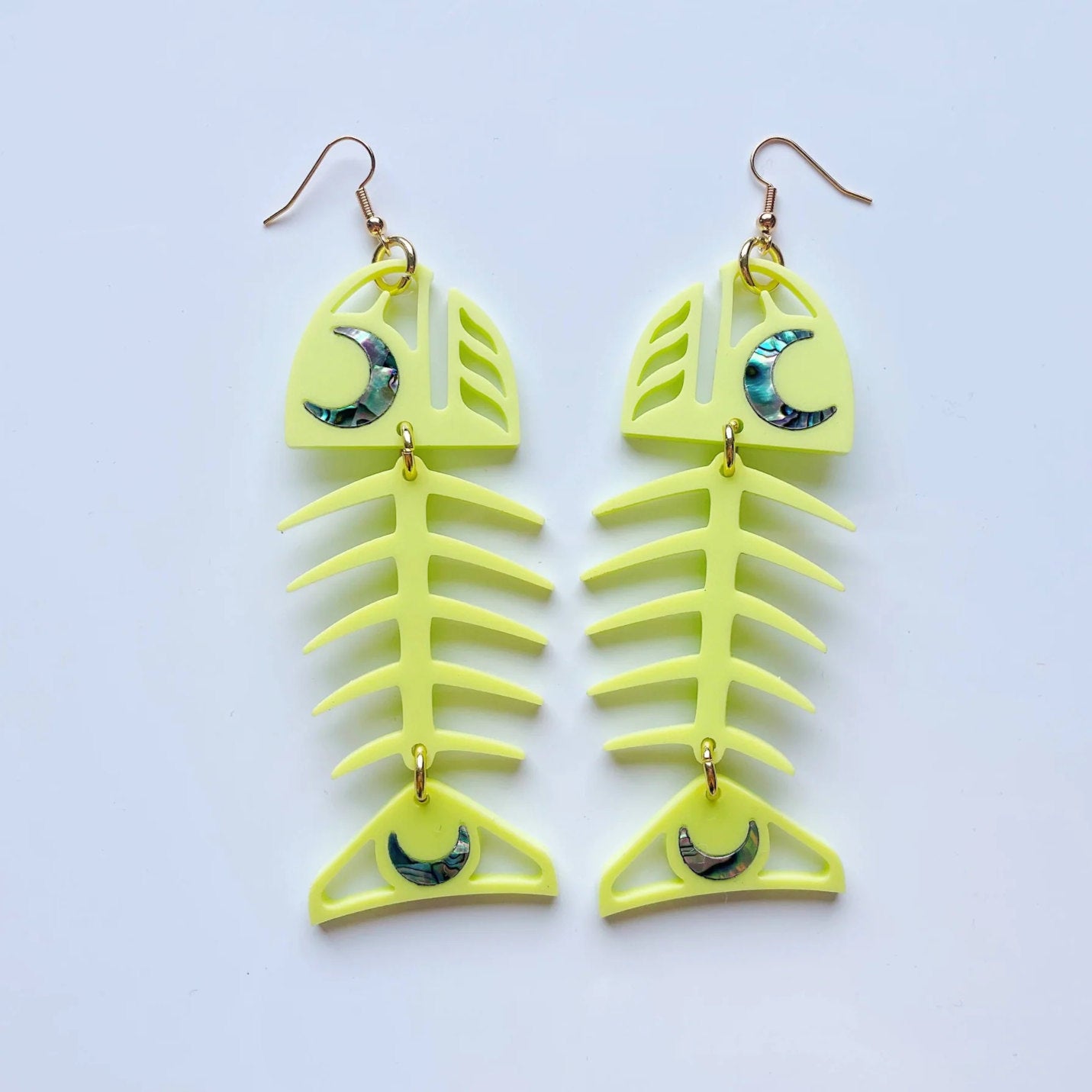 Neon pear Medium Salmon Ghost earrings from Copper Canoe Woman.