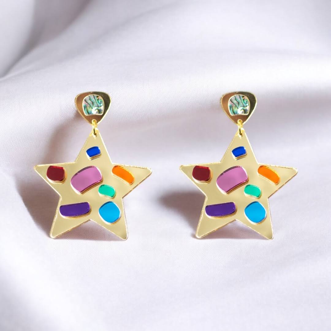 The post style version of the heart-shaped "Generational Love" earring from Copper Canoe Woman sitting on white fabric.