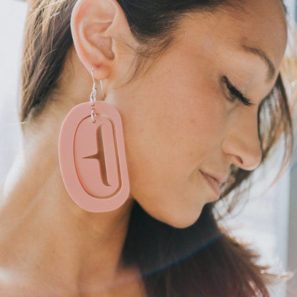 Large Ovoid Antique Peach Trigon Earring Model