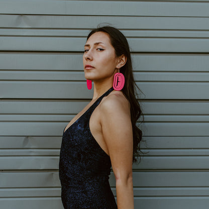 Large Ovoid Magenta Trigon Earring Model
