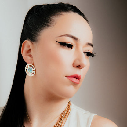 new moon earring gold metal abalone post model copper canoe woman