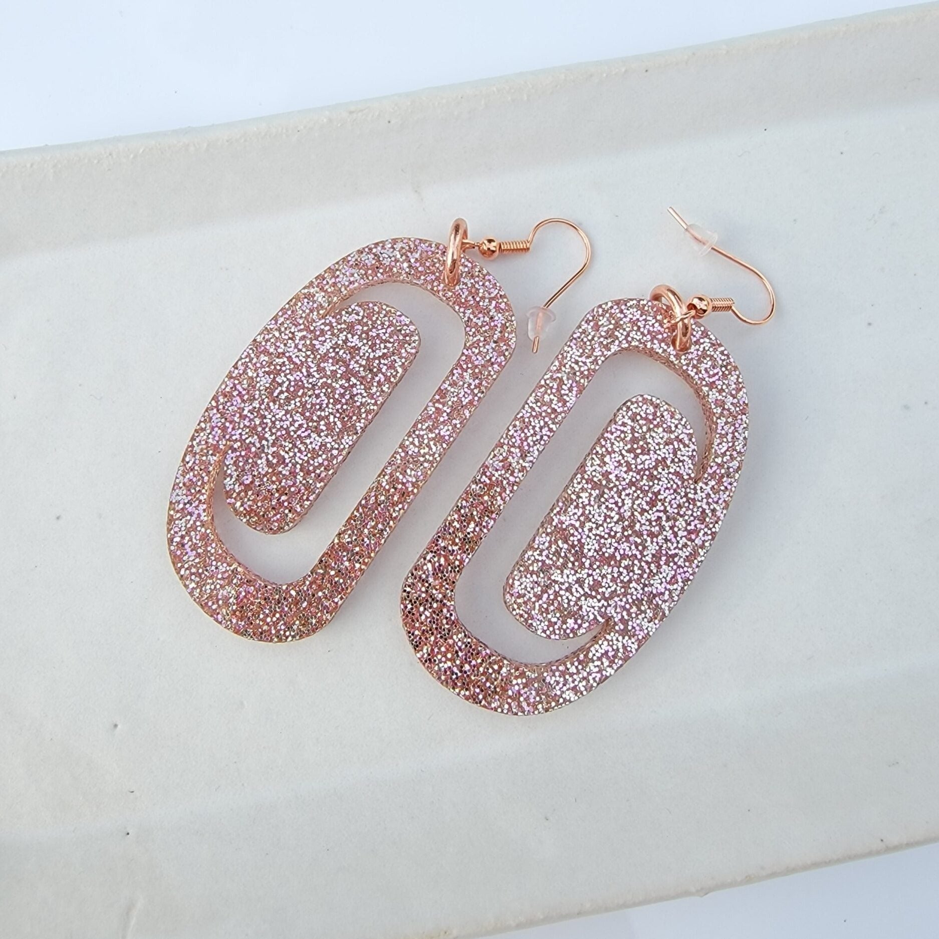 ovoid earring small champagne glitter acrylic crescent cutout