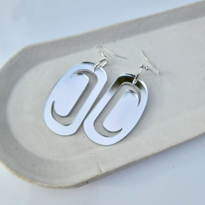 ovoid earring small silver mirror acrylic crescent cutout