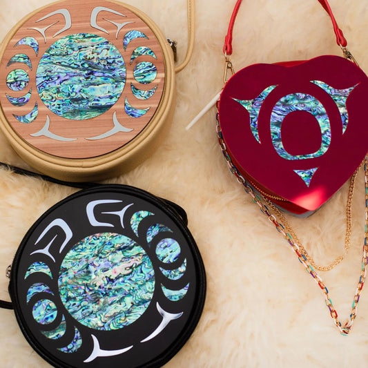 purse collection leather abalone silver mirror acrylic inlay